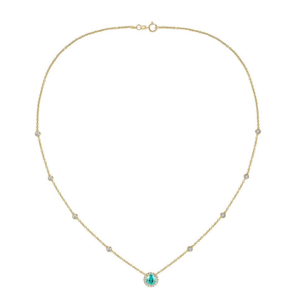 Lab-Created Paraiba Tourmaline &amp; Diamond Halo Pendant Necklace in 10K Yellow Gold (1/8 ct. tw.) – Image 3 of 4