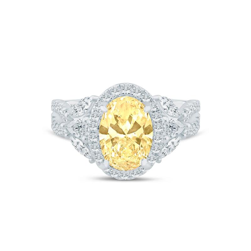Bess Lab Grown Diamond Yellow Oval Halo Engagement Ring in 14K White &amp; Yellow Gold &#40;3 ct. tw.&#41; – Image 1 of 3