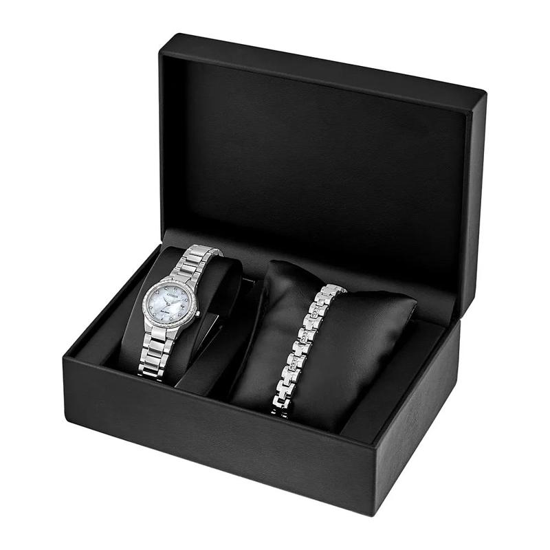 Mother of Pearl Women&rsquo;s Watch &amp; Bracelet Set in Stainless Steel – Image 1 of 3