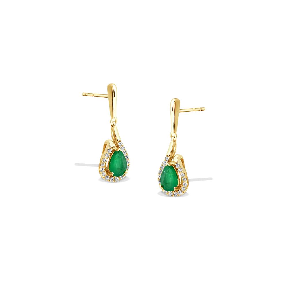 Emerald &amp; Diamond Drop Earrings in 14K Yellow Gold (1/8 ct. tw.) – Image 1 of 2