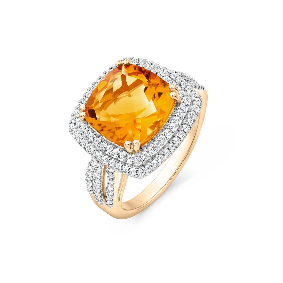 Citrine &amp; Diamond Double Halo Ring in 10K Yellow Gold (1/3 ct. tw.) – Image 4 of 4