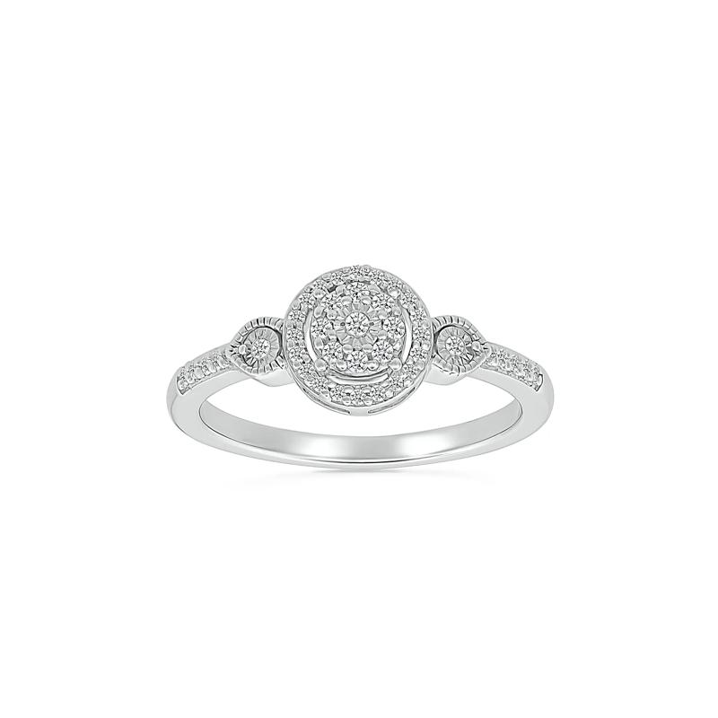Diamond Halo Promise Ring in Sterling Silver &#40;1/7 ct. tw.&#41; – Image 1 of 5