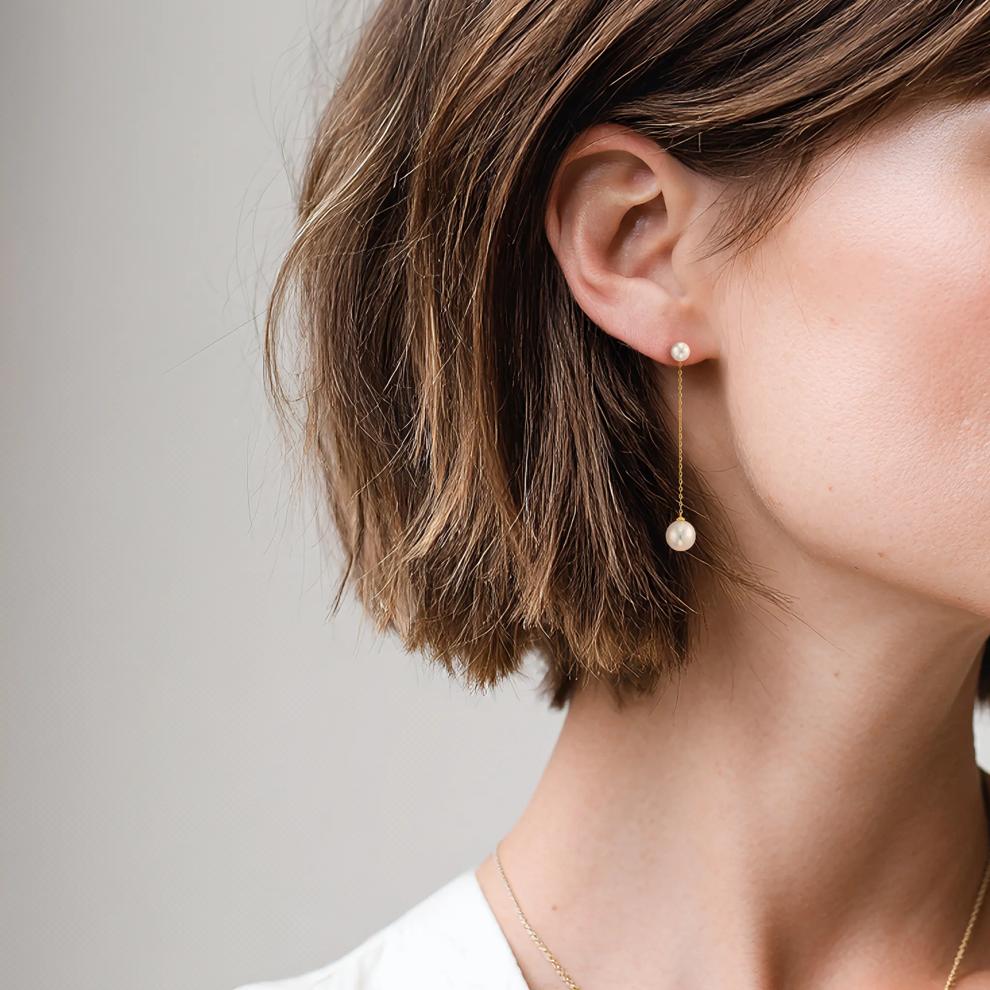 Pearl Drop Earrings in 10K Yellow Gold – Image 2 of 2