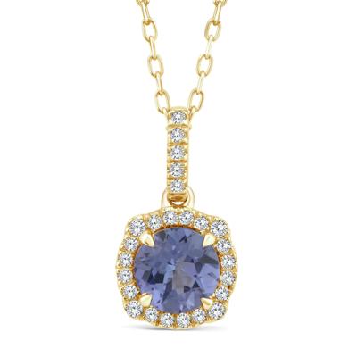 Tanzanite and Diamond Halo Necklace in 10K Yellow Gold (1/8 ct. tw.)