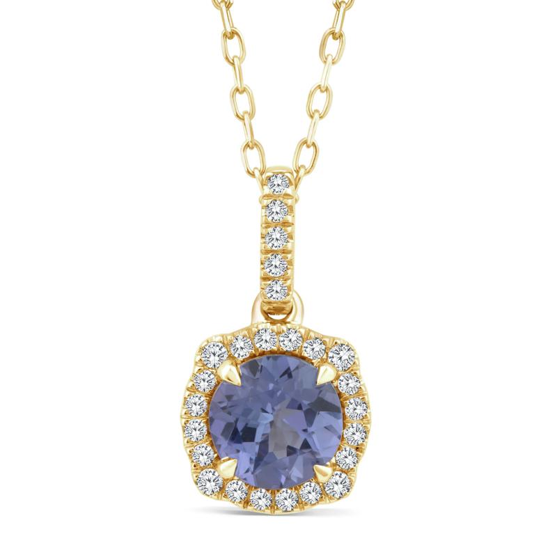 Tanzanite and Diamond Halo Necklace in 10K Yellow Gold &#40;1/8 ct. tw.&#41; – Image 1 of 4