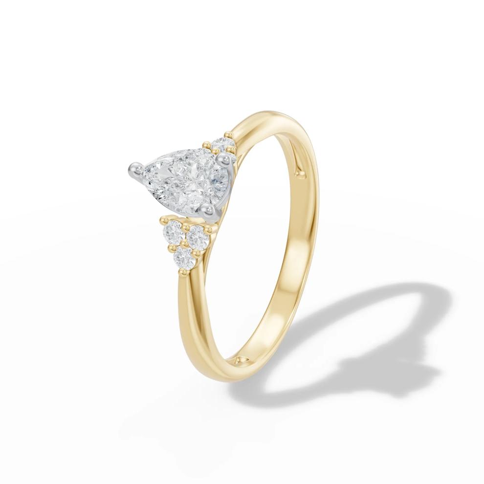 Lab Grown Diamond Pear-Shaped Center Promise Ring in 10K Yellow &amp; White Gold (1/2 ct. tw.) – Image 4 of 4