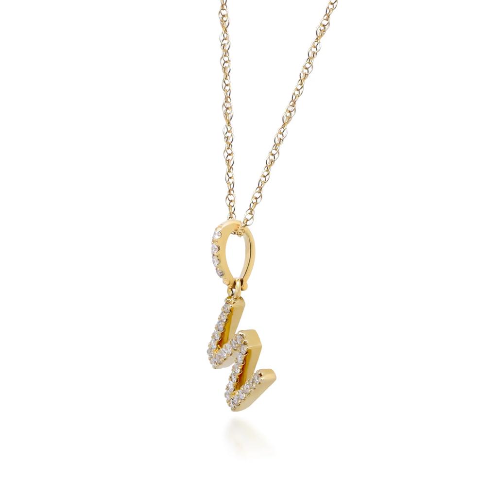 Diamond W Initial Pendant in 10K Yellow Gold (1/10 ct. tw.)  – Image 2 of 4