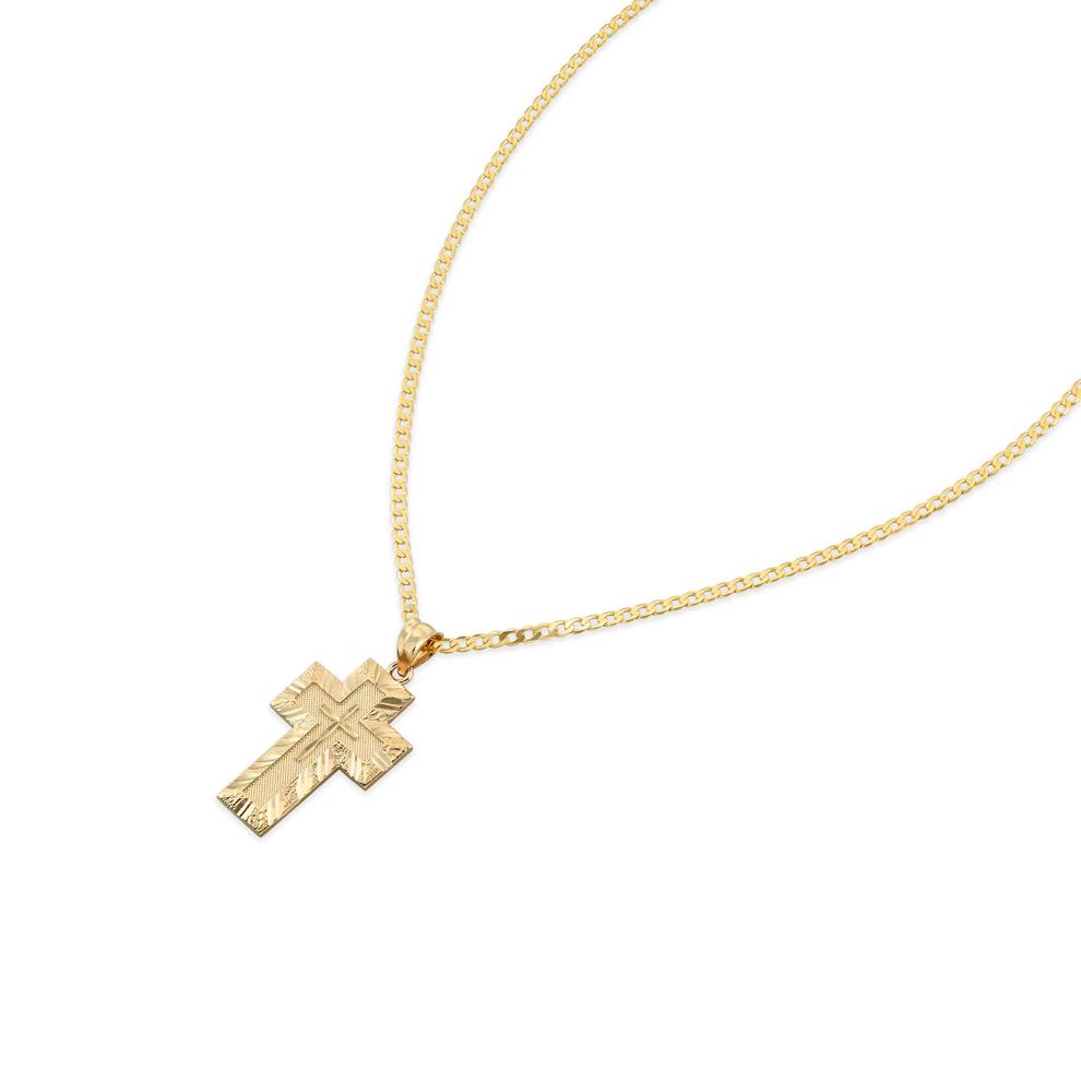 Textured Cross Pendant Curb Chain Necklace in 10K Yellow Gold – Image 3 of 4
