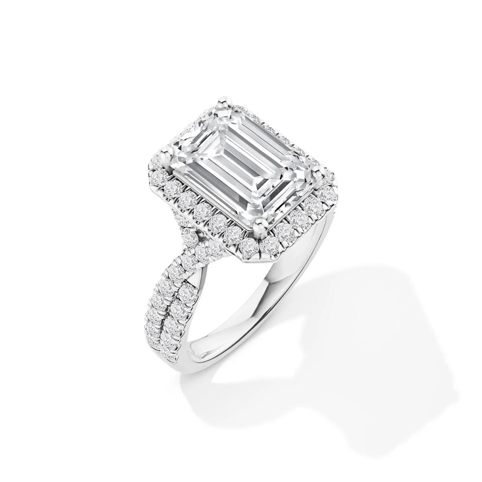 Lab Grown Diamond Emerald-Cut Halo Center Engagement Ring in 14K White Gold (4 3/4 ct. tw.) – Image 4 of 4