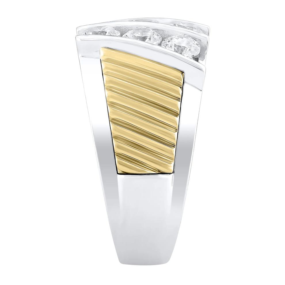 Men's Lab Grown Diamond Slant Ring in 10K Yellow &amp; White Gold (2 1/2 ct. tw.) – Image 3 of 3