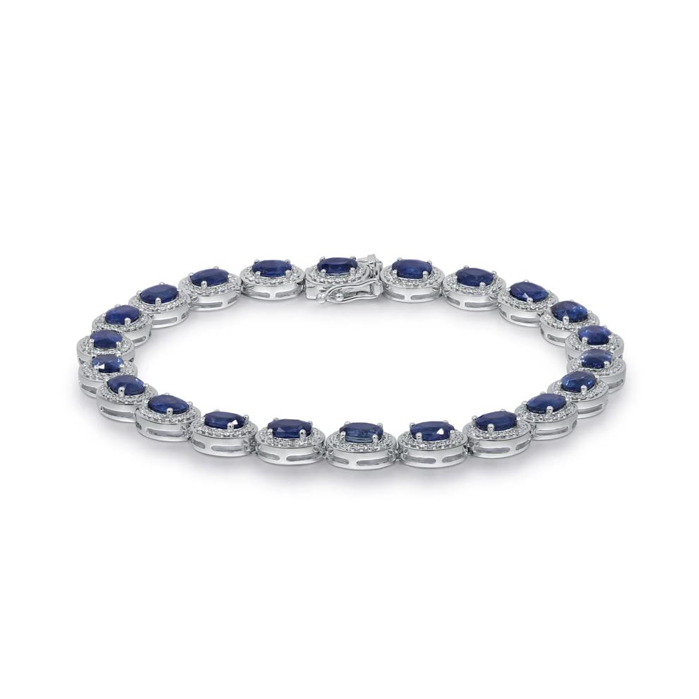 Oval-Shaped Blue Sapphire and Diamond Halo Bracelet in 14K White Gold (1 1/4 ct. tw.) – Image 1 of 3