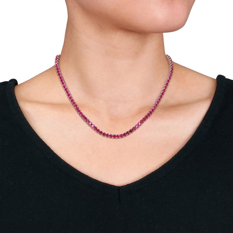 Ruby Tennis Necklace in Sterling Silver, 17&rdquo; – Image 5 of 5