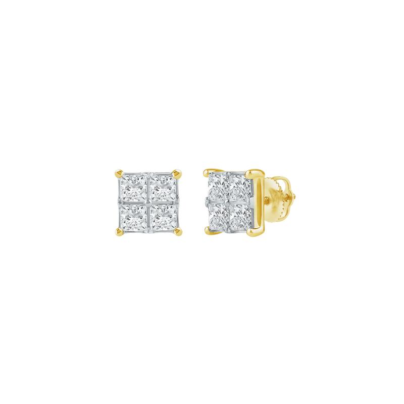 Men&#39;s Lab Grown Diamond Cluster Stud Earrings in 10K Yellow Gold &#40;2 ct. tw.&#41; – Image 1 of 1