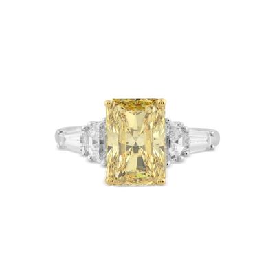 Lab Grown Diamond Yellow Radiant Center Engagement Ring in 14K White Gold (4 ct. tw.)