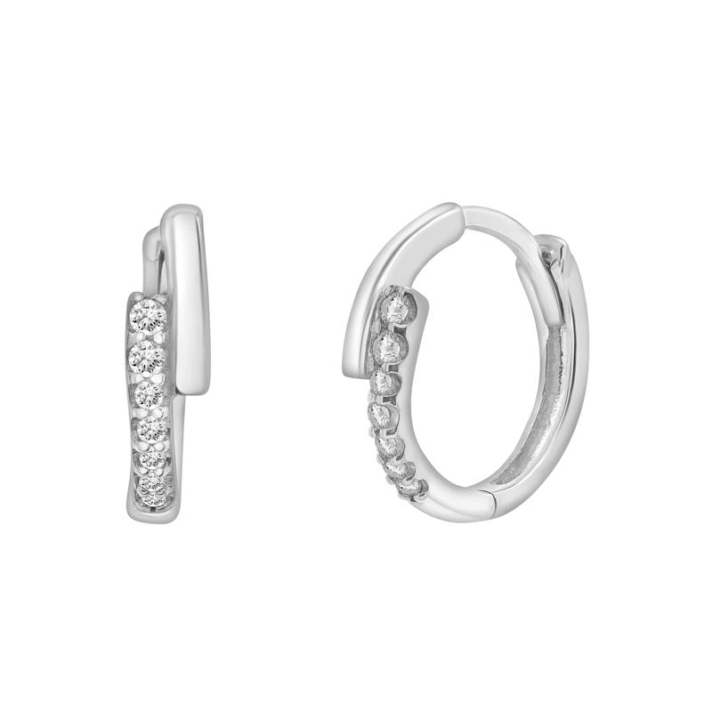 Diamond Accent Huggie Hoop Earrings in Sterling Silver – Image 1 of 2