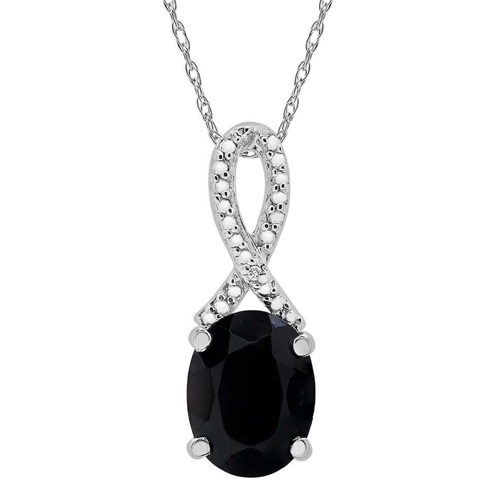Oval Black Onyx Pendant and Earrings Set with Diamond Accents in Sterling Silver – Image 3 of 5