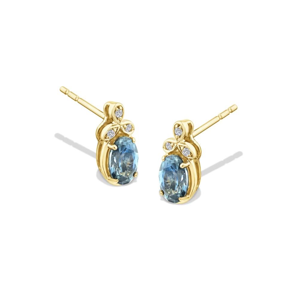 Montana Blue Sapphire &amp; Diamond Accent Stud Earrings in 10K Yellow Gold – Image 1 of 2
