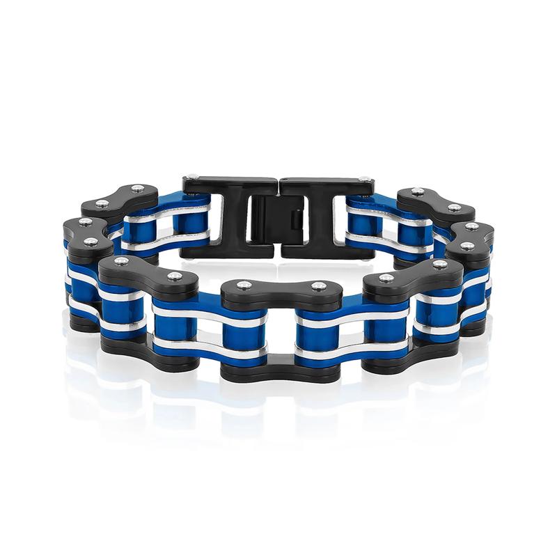 Men&rsquo;s Link Bracelet in Blue &amp; Black Ion-Plated Stainless Steel – Image 1 of 2