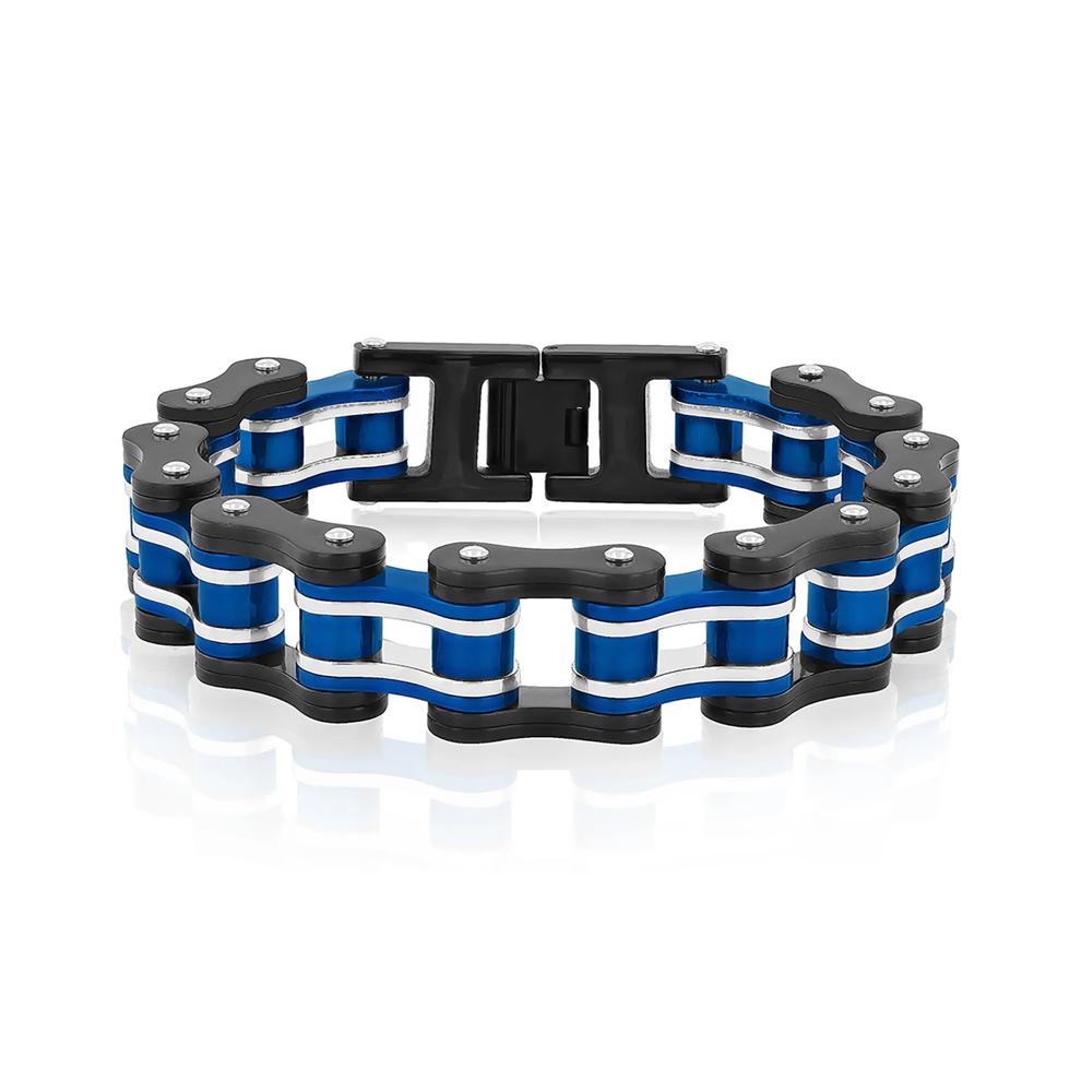 Men&rsquo;s Link Bracelet in Blue &amp; Black Ion-Plated Stainless Steel – Image 1 of 2