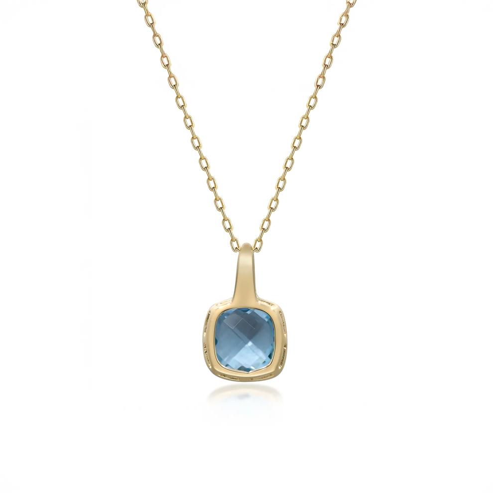 Swiss Blue Topaz Cushion &amp; Diamond Accent Pendant Necklace in 10K Yellow Gold – Image 3 of 3