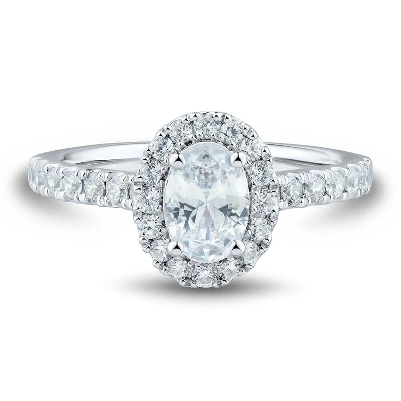 Lab grown diamond engagement ring with oval halo (1 1/4 ct. tw.) – Image 1 of 1