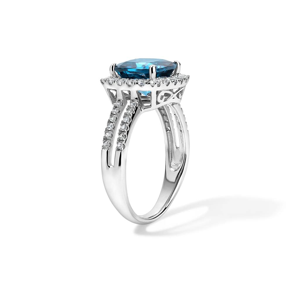 London Blue Topaz &amp; Lab-Created White Sapphire Halo Ring in 10K White Gold – Image 3 of 4