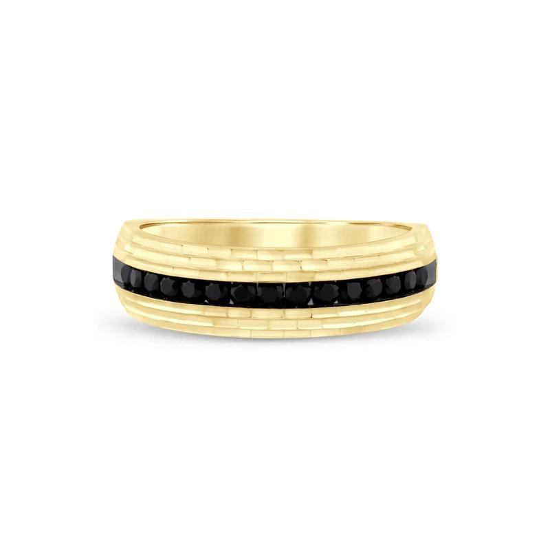 Men&#39;s Black Diamond Band in 10K Yellow Gold &#40;1/2 ct. tw.&#41; – Image 1 of 3