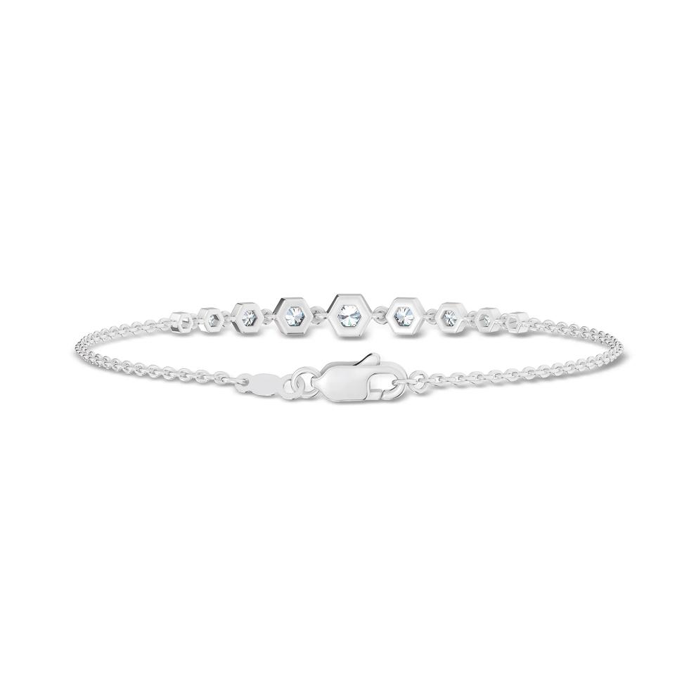 Diamond Graduated Hexagon Station Chain Bracelet in 10K White Gold, 7" (3/8 ct. tw.) – Image 2 of 2