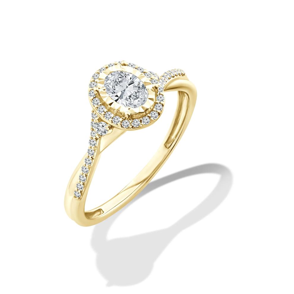 Lab Grown Diamond Oval Halo Center Twist-Shank Promise Ring in 10K Yellow Gold (1/2 ct. tw.) – Image 4 of 4