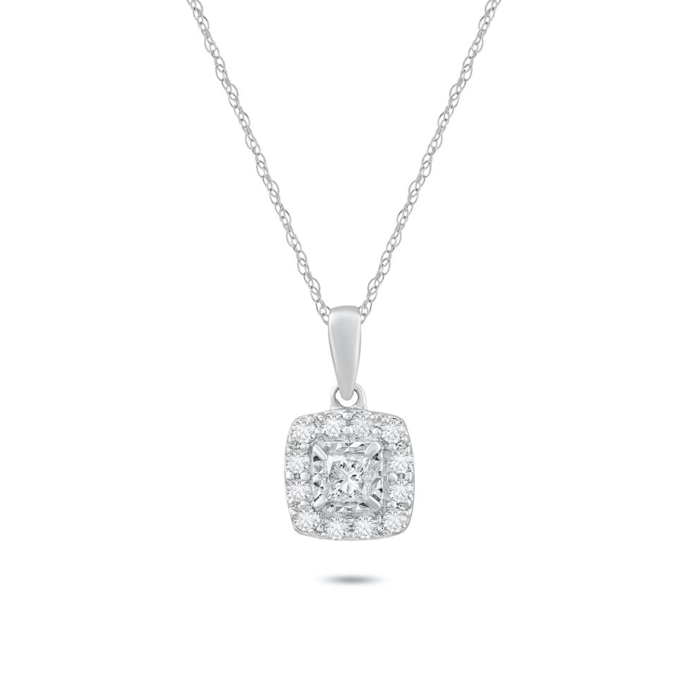 Diamond Princess-Cut Halo Pendant Necklace in 10K White Gold (1/2 ct. tw.) – Image 1 of 4