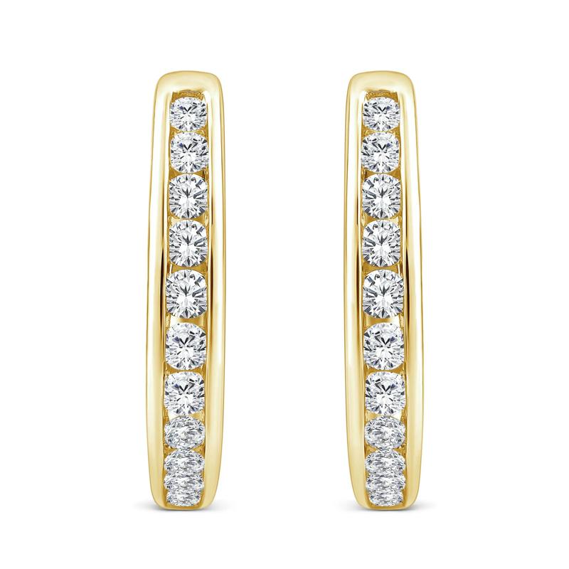 Diamond Channel-Set Hoop Earrings in 10K Yellow Gold (1/2 ct. tw.) – Image 2 of 2