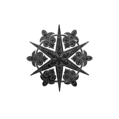 Men's Onyx Ornamental Starburst Lapel Pin in Sterling Silver & Black Rhodium