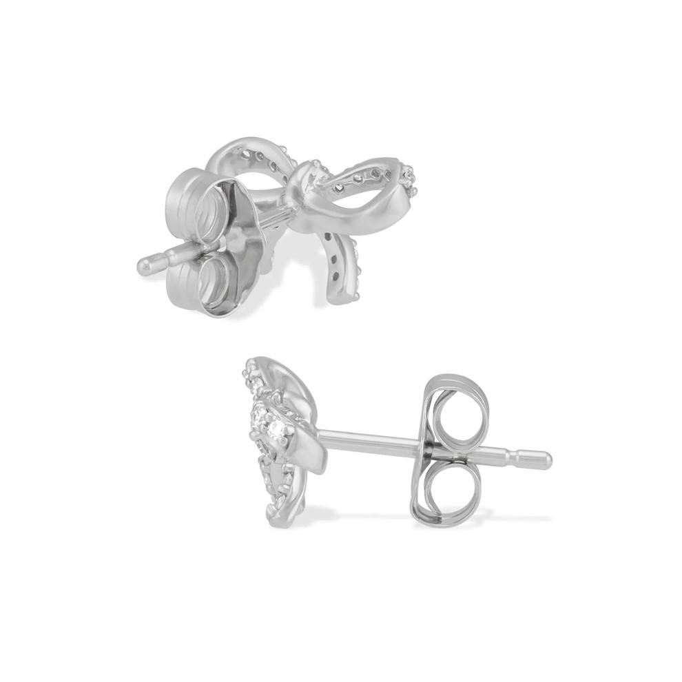 Diamond Bow Stud Earrings in 14K White Gold (1/10 ct. tw.) – Image 2 of 2