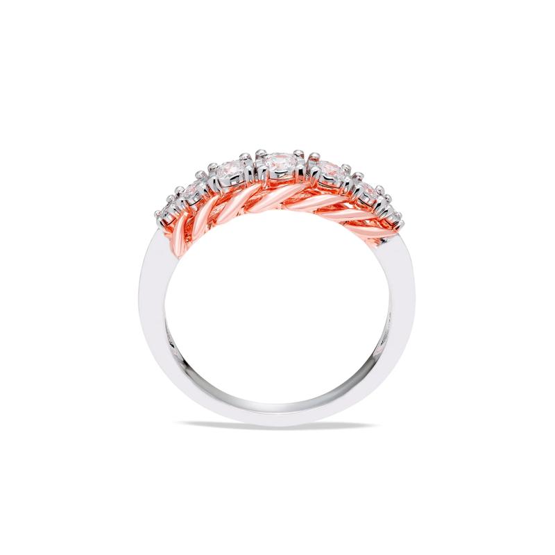 Diamond Wedding Band in 10K White and Rose Gold &#40;1/5 ct. tw.&#41; – Image 2 of 3