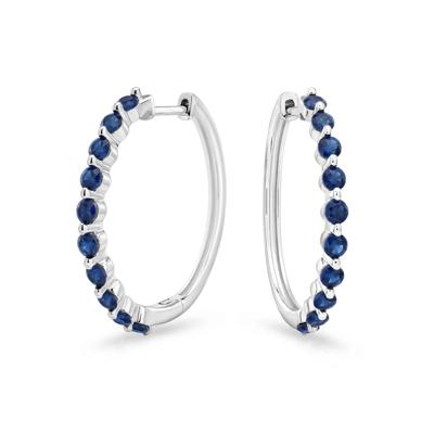 Lab-Created Blue Sapphire Round Hoop Earrings in Sterling Silver