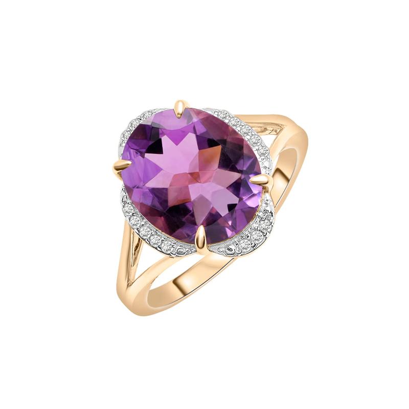 Oval Amethyst and Diamond Accent Cocktail Ring in 10K Yellow Gold – Image 5 of 5