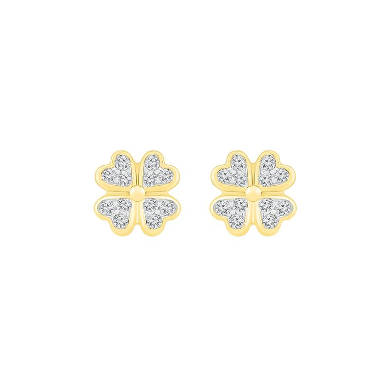 Diamond Clover Earrings in 10K Yellow Gold &#40;1/10 ct. tw.&#41; – Image 2 of 3