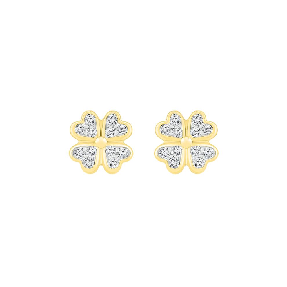 Diamond Clover Earrings in 10K Yellow Gold (1/10 ct. tw.) – Image 2 of 3