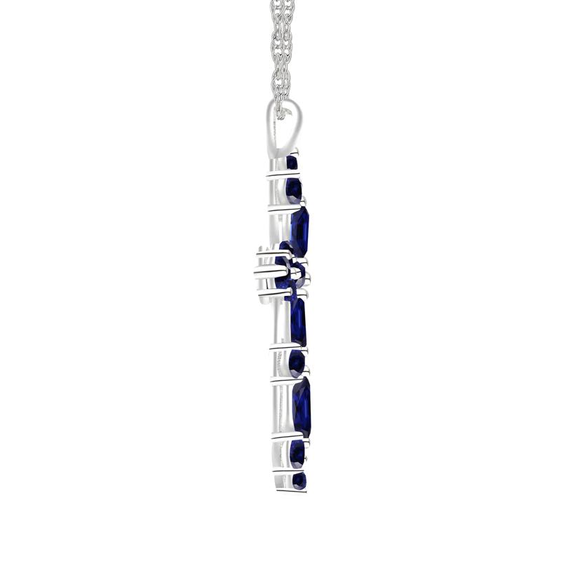 Lab-Created Blue Sapphire Cross Pendant in Sterling Silver – Image 2 of 3