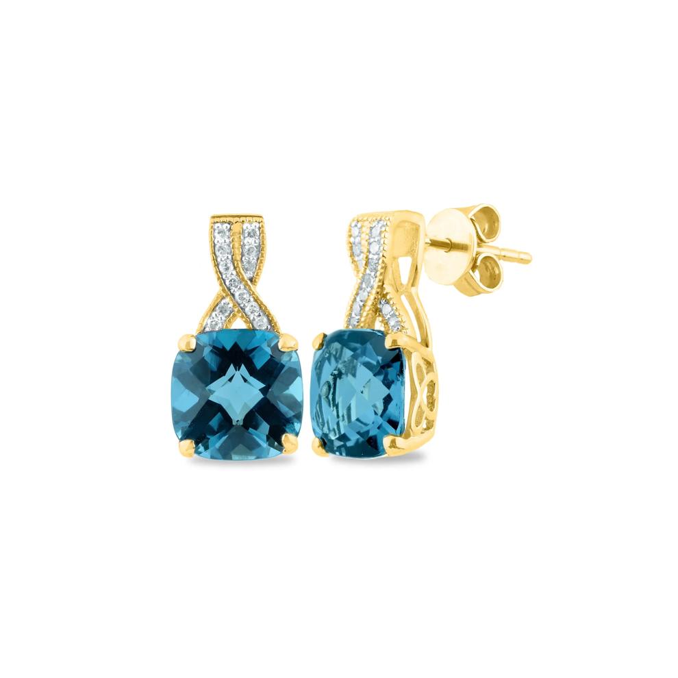 London Blue Topaz and Diamond Dangle Earrings in 14K Yellow Gold (1/10 ct. tw.)  – Image 1 of 1