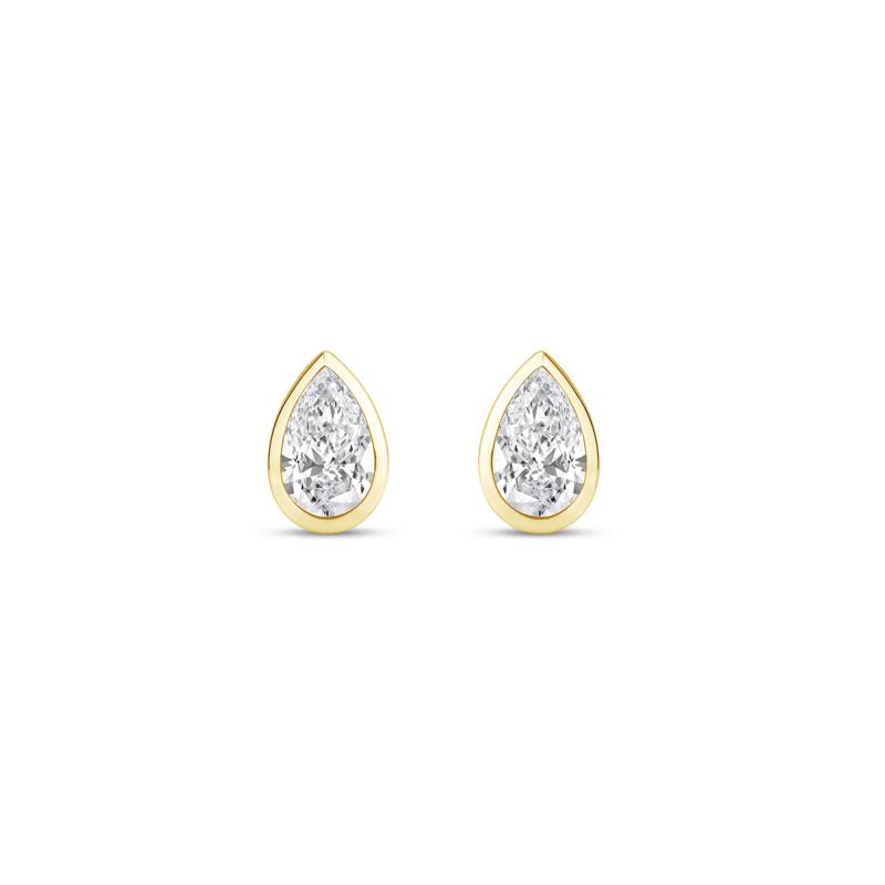 Lab Grown Diamond Bezel-Set Pear-Shaped Solitaire Stud Earrings in 14K Yellow Gold &#40;1/2 ct. tw.&#41; – Image 2 of 3