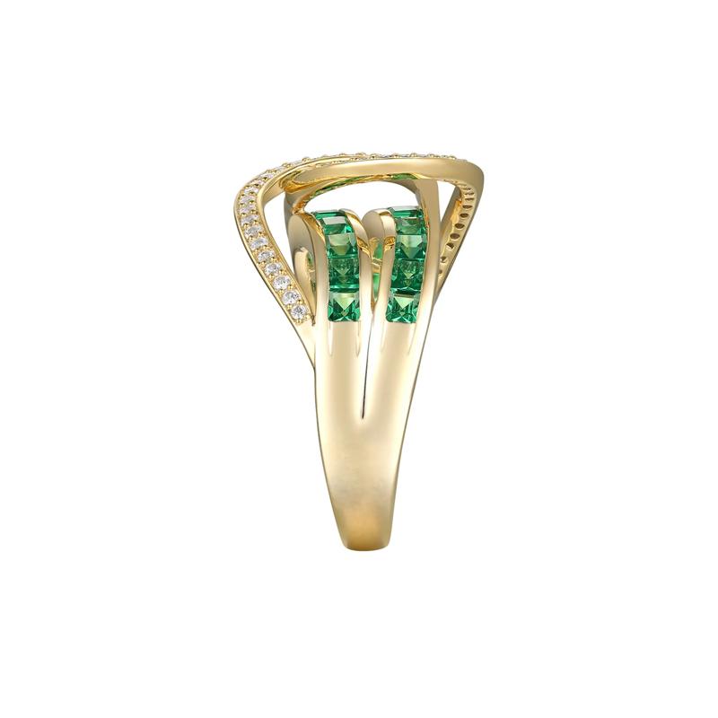 Emerald &amp; 1/4 ct. tw. Diamond Crossover Ring in 10K Yellow Gold – Image 3 of 3
