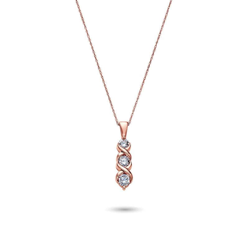 Lab Grown Diamond Three-Stone Pendant in 14K Rose Gold – Image 1 of 3