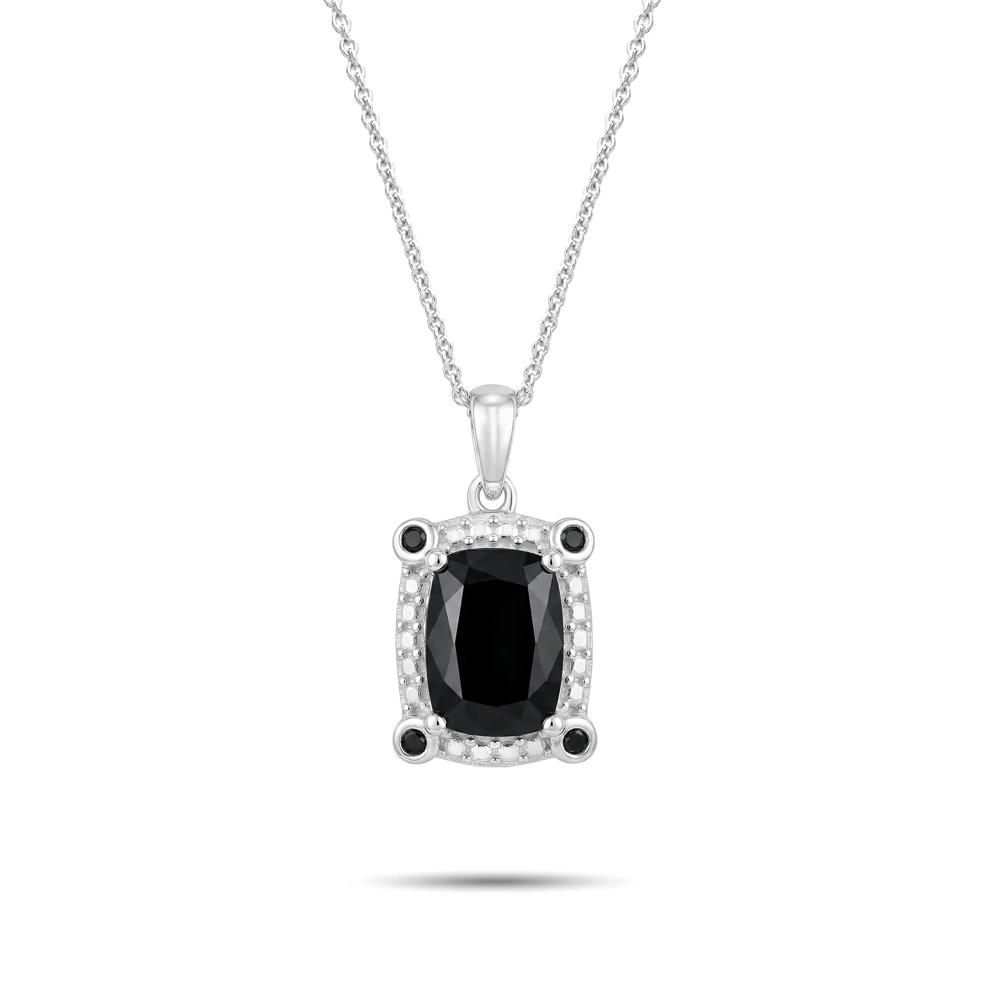 Onyx &amp; Black Diamond Accent Pendant Necklace in Sterling Silver – Image 1 of 4