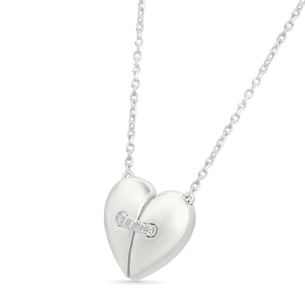 Diamond Accent Heart Pendant Necklace in Sterling Silver – Image 3 of 3