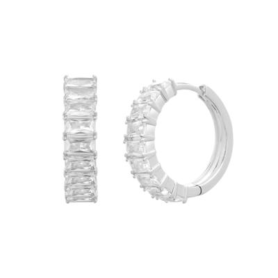 Lab-Created White Sapphire East-West Hoop Earrings in Sterling Silver
