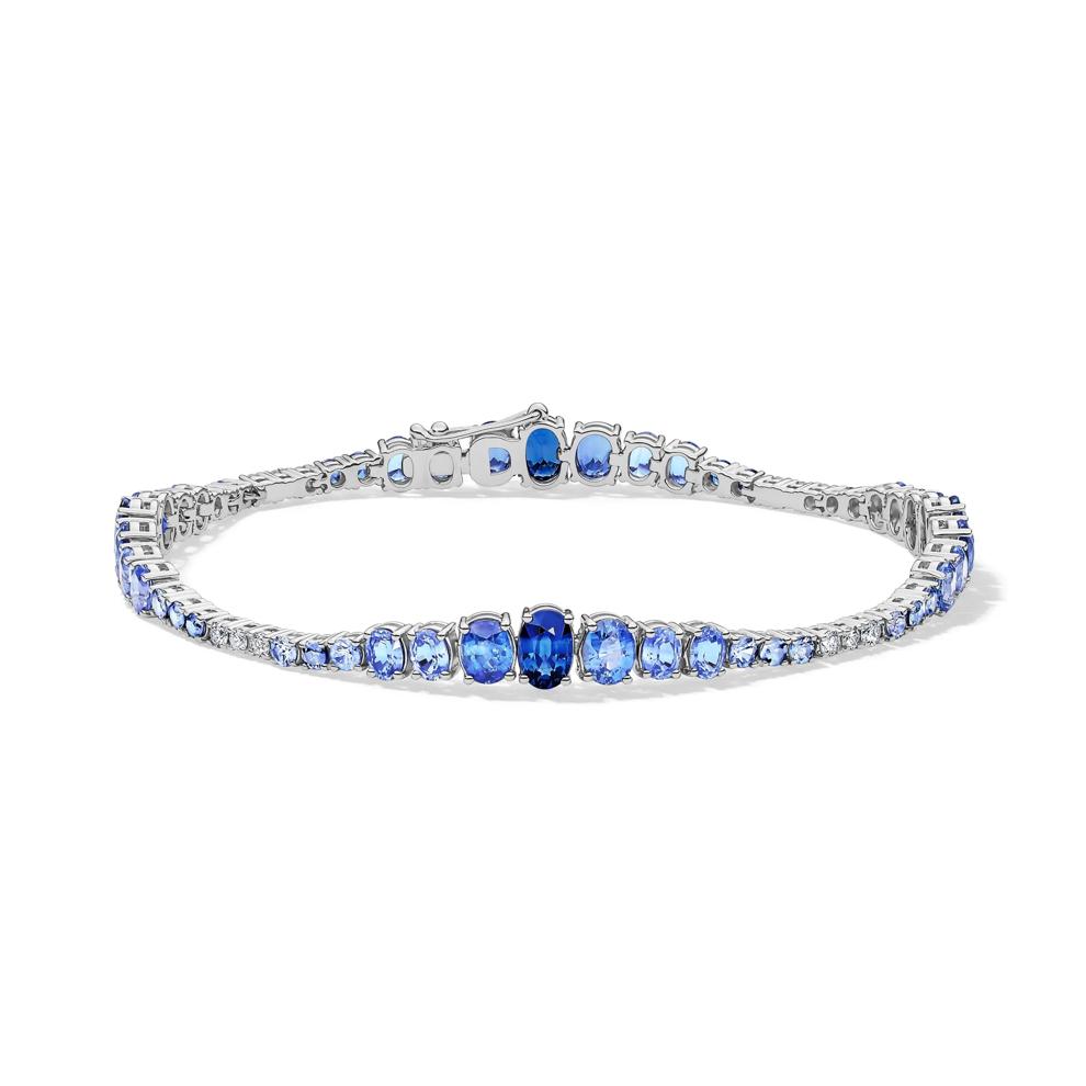 Shades of Blue Sapphire &amp; Diamond Tennis Bracelet in 14K White Gold (3/8 ct. tw.) – Image 1 of 2