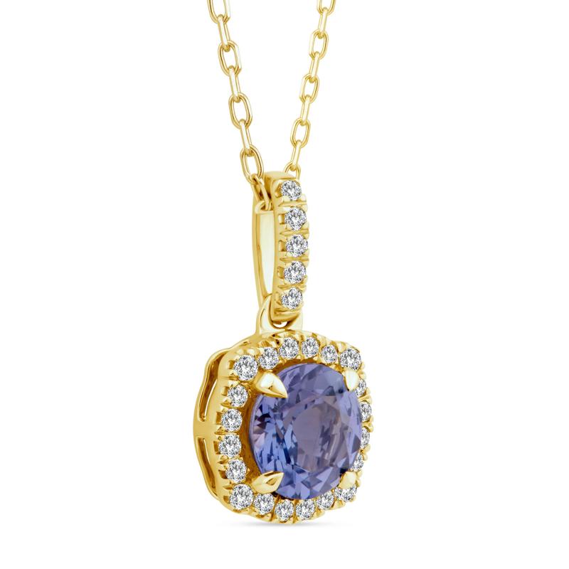 Tanzanite and Diamond Halo Necklace in 10K Yellow Gold &#40;1/8 ct. tw.&#41; – Image 3 of 4