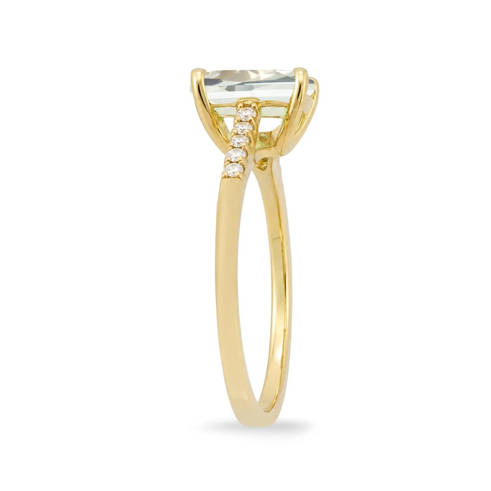 Cushion-Cut Green Amethyst &amp; Diamond Ring in 10K Yellow Gold (1/10 ct. tw.) – Image 2 of 4