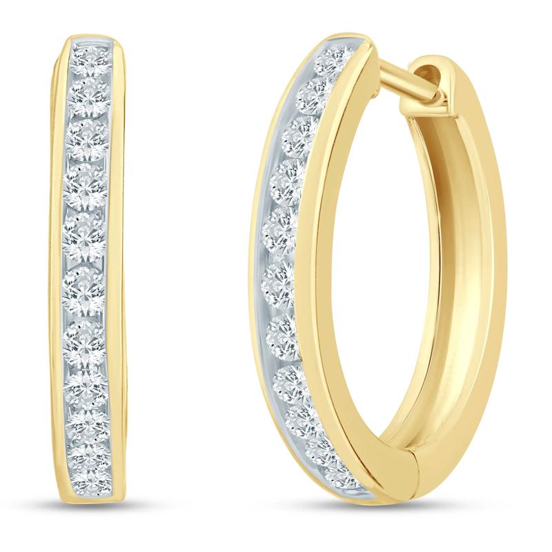 Diamond Channel Hoop Earrings in 10K Yellow Gold &#40;1/2 ct. tw.&#41; – Image 1 of 1